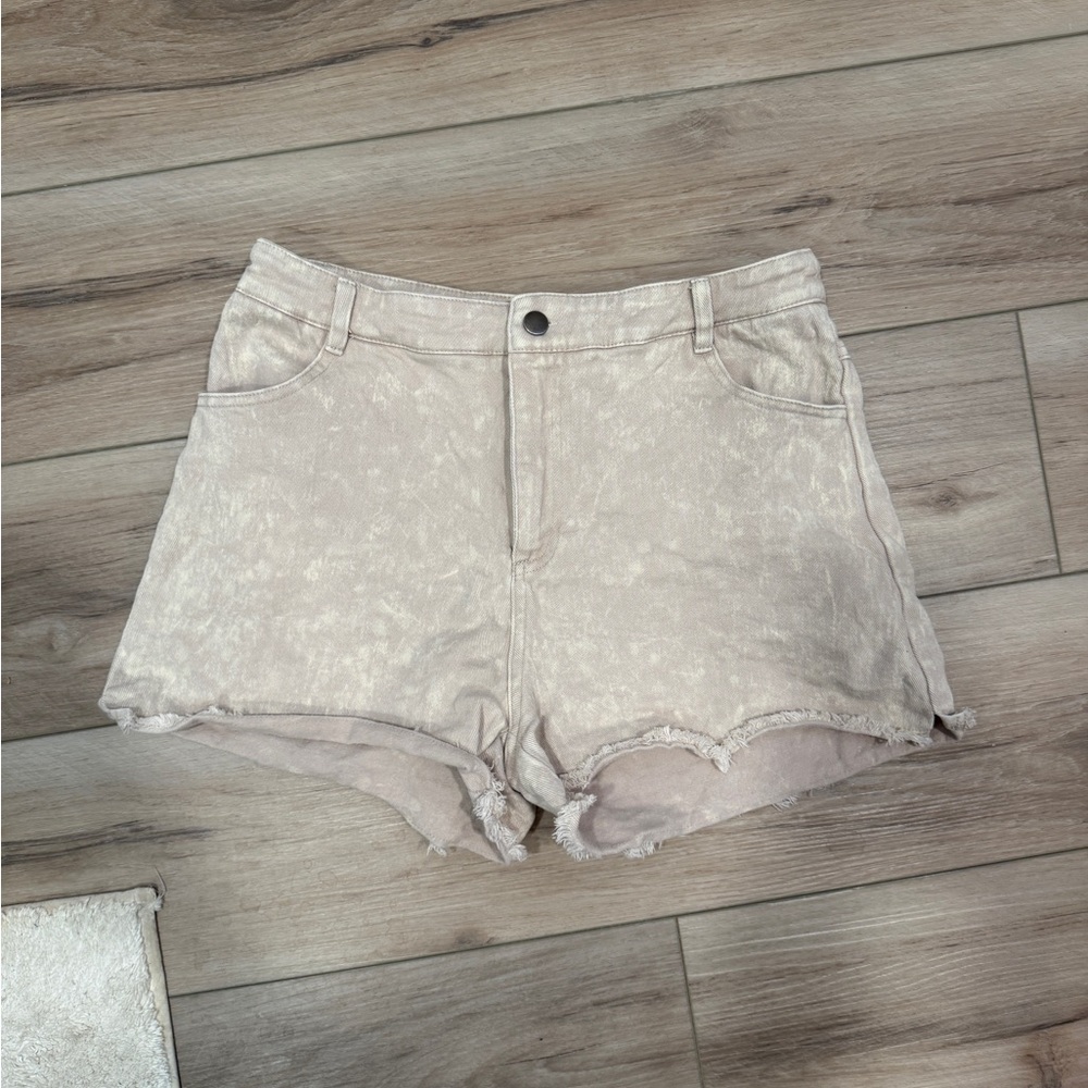Mystree Light Beige Washed Denim Shorts